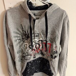 Disney Gray Hoodie with Black and Red Accents